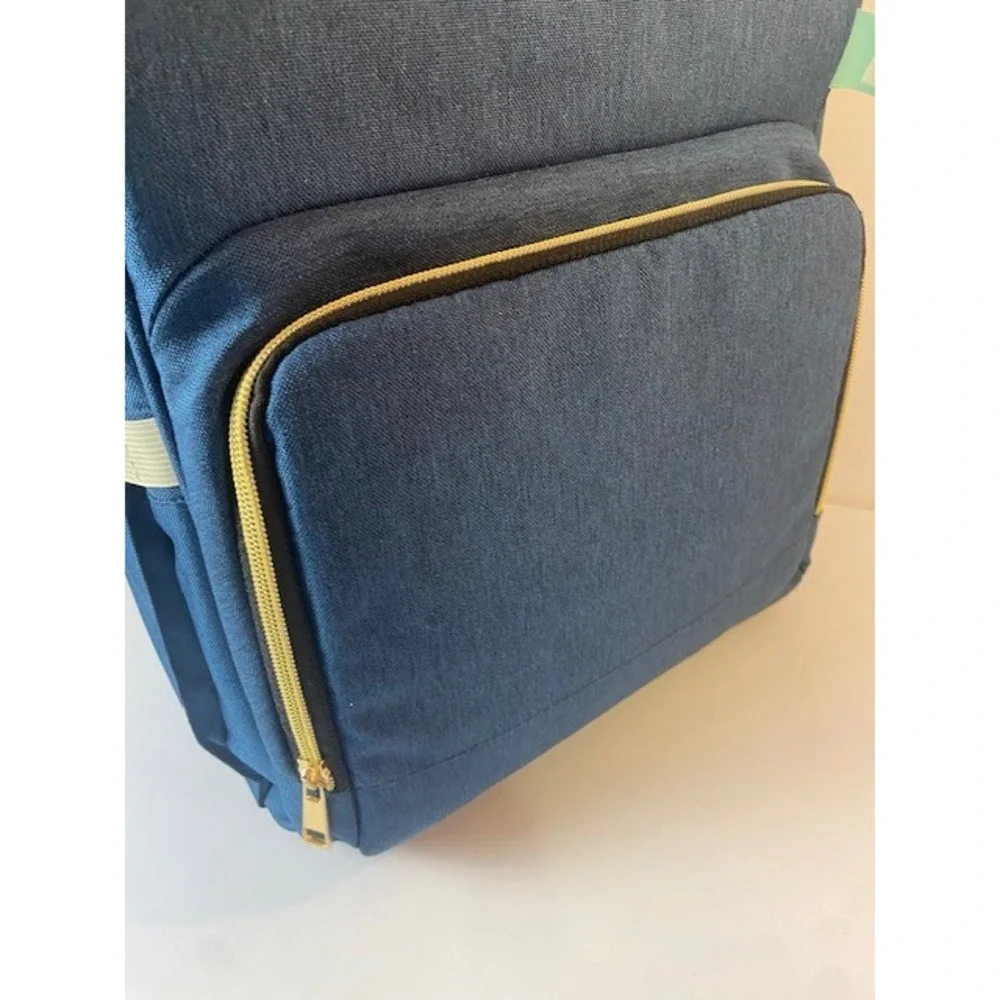 AFBP Blue Canvas Diaper Bag Backpack Gold Tone Hardware Travel Bag